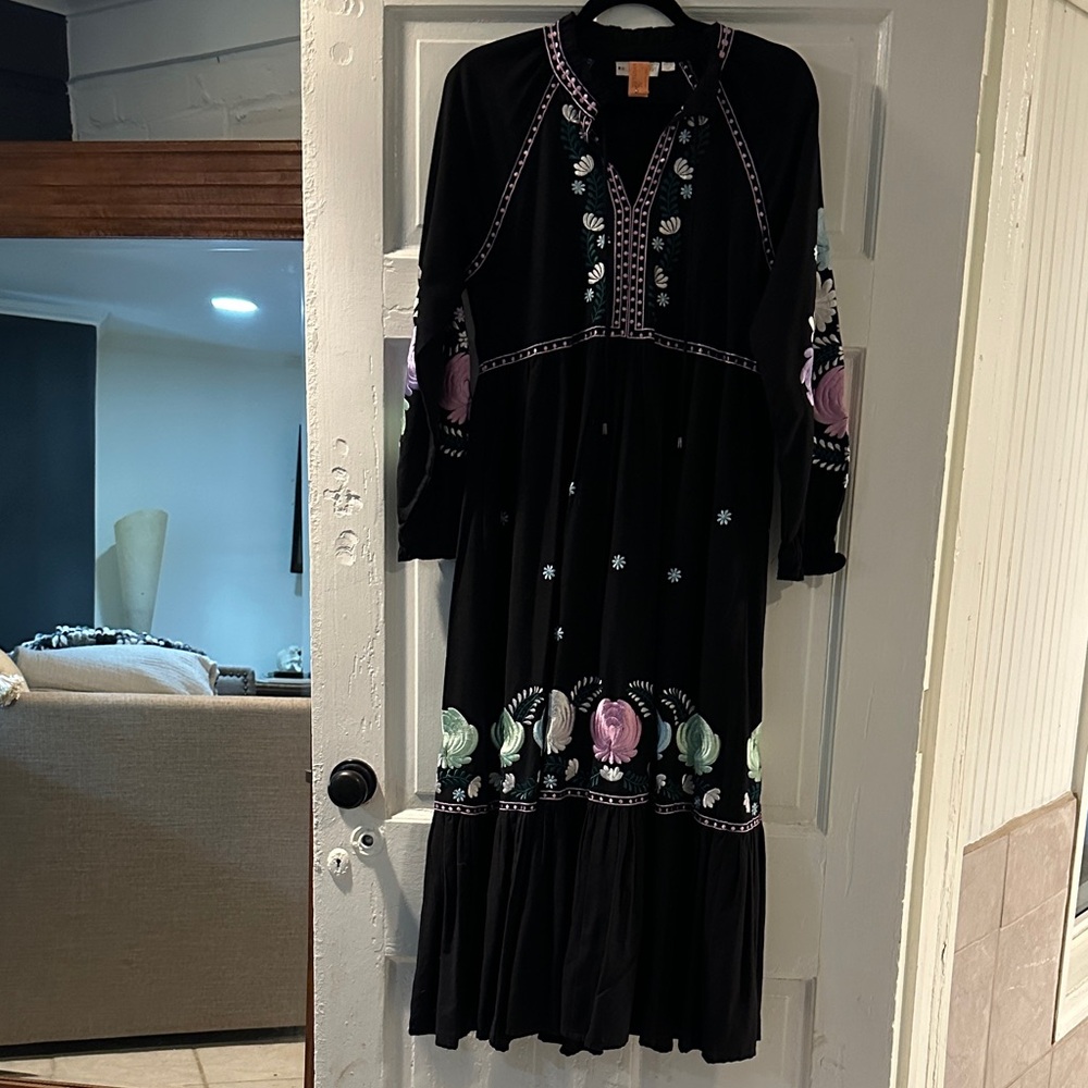 Roller Rabbit Black Dress with Floral Embroidery